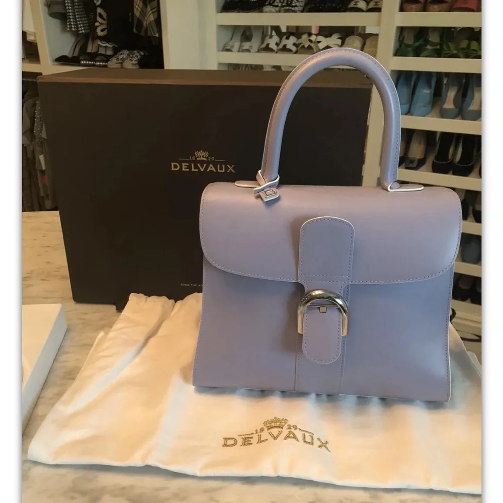 New $8,500 Delvaux Brilliant MM Box Calf Leather Rare Lilac Color Handbag - Picture 8 of 16